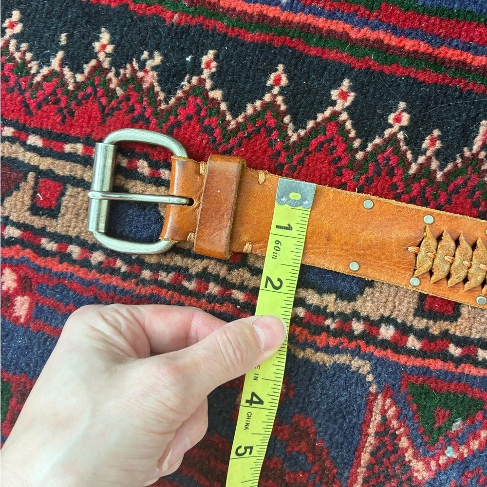 Buckle Braided Leather Studded Brown Belt
